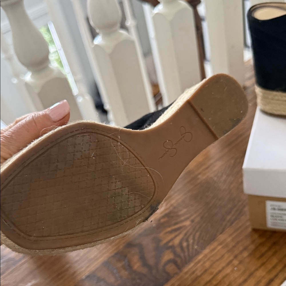 Jessica Simpson Black and Tan Wedge Sandals - Picture 2 of 4